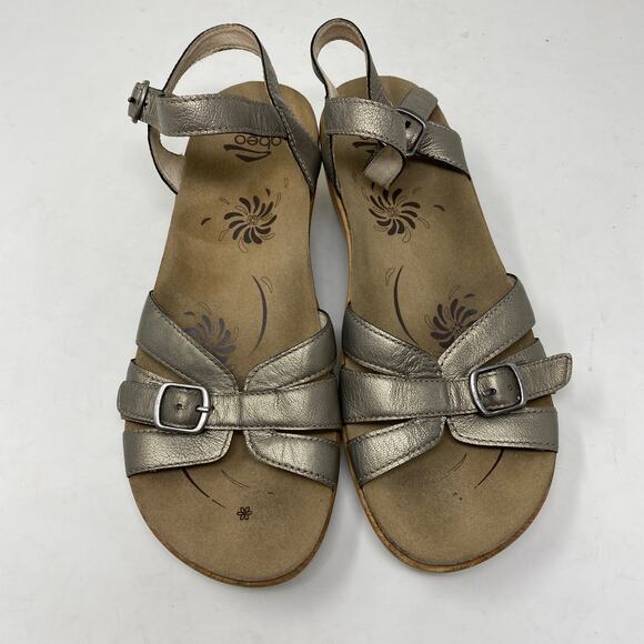 Abeo Women's Size 9 Neutral Sandals Slingback Platform Heel Metallic Pewter - Picture 3 of 6